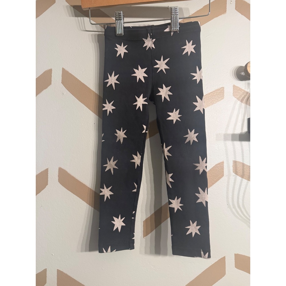 Tea‎ Collection Leggings Kids 4 Black White Star Print Cotton Stretch Pants